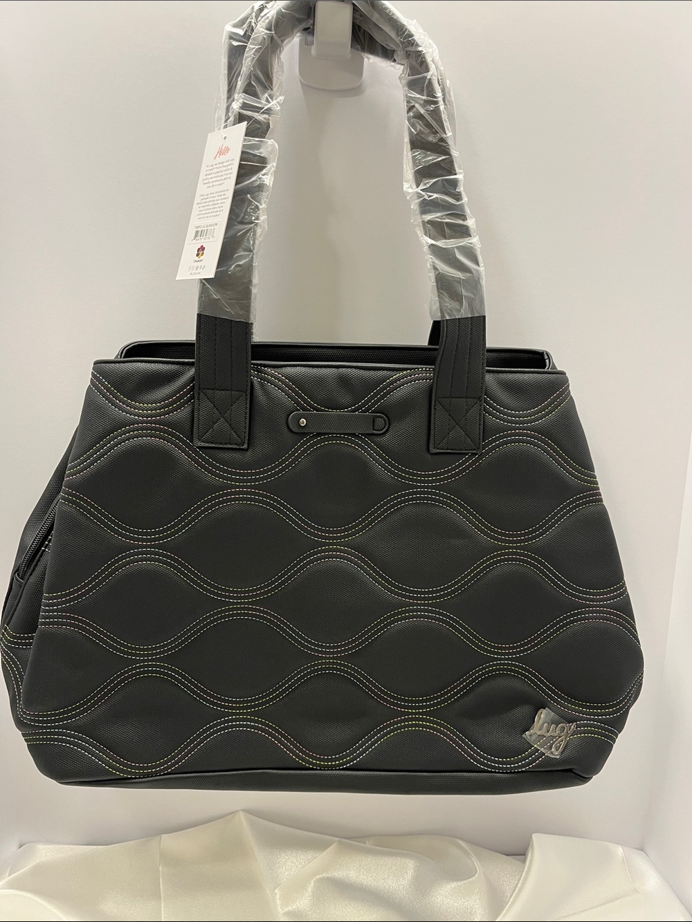 LUG - Tempo Matte Luxe Vegan Leather Tote - Color: Black Icepop Stitch